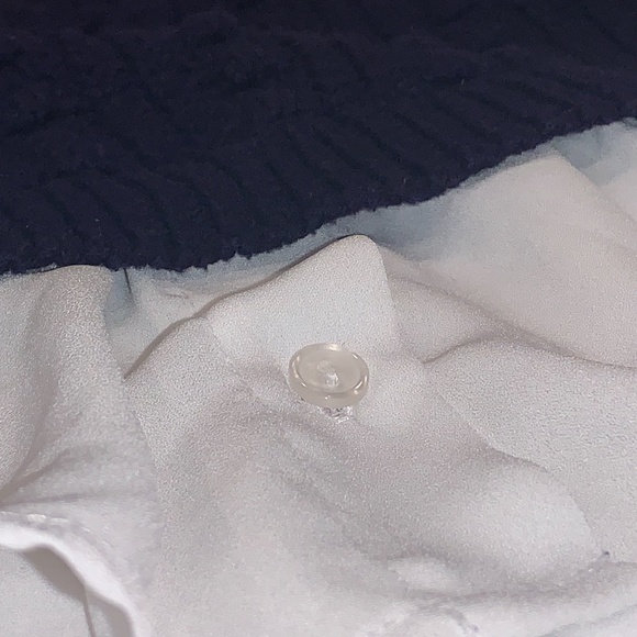 navy blue knit sweater w white undershirt detail - Picture 3 of 5